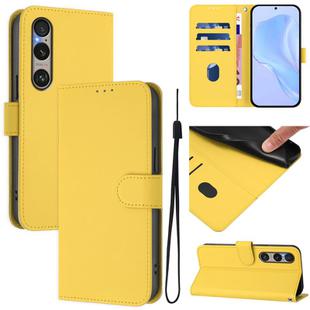 For Sony Xperia 1 VI 2024 Skin Feel Solid Color Leather Phone Case with Lanyard(Lemon Yellow)