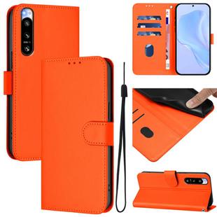 For Sony Xperia 5 IV Skin Feel Solid Color Leather Phone Case with Lanyard(Orange)