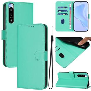 For Sony Xperia 5 IV Skin Feel Solid Color Leather Phone Case with Lanyard(Green)