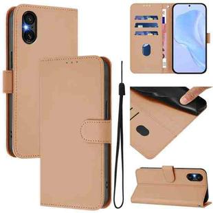 For Sony Xperia 5 VI Skin Feel Solid Color Leather Phone Case with Lanyard(Nude)