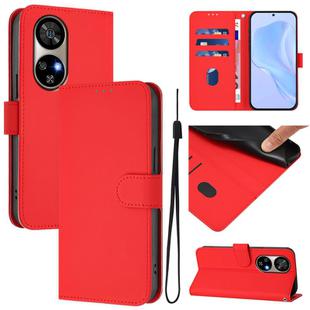 For Ulefone Note 17 Pro Skin Feel Solid Color Leather Phone Case with Lanyard(Red)