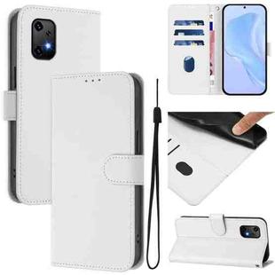 For Umidigi Bison X20 Skin Feel Solid Color Leather Phone Case with Lanyard(White)