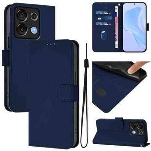 For Umidigi G9 5G Skin Feel Solid Color Leather Phone Case with Lanyard(Navy Blue)