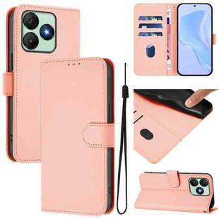 For Wiko T20 Skin Feel Solid Color Leather Phone Case with Lanyard(Pink)