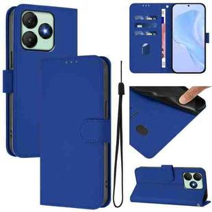 For Wiko T20 Skin Feel Solid Color Leather Phone Case with Lanyard(Dark Blue)