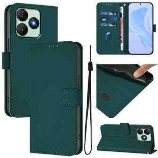 For Wiko T20 Skin Feel Solid Color Leather Phone Case with Lanyard(Dark Green)