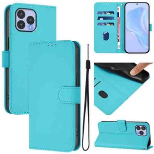 For Wiko T60 / Cubot P80 Skin Feel Solid Color Leather Phone Case with Lanyard(Lake Blue)