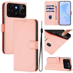 For ZTE Blade A35 / A55 Skin Feel Solid Color Leather Phone Case with Lanyard(Pink)