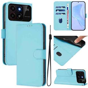 For ZTE Blade A35 / A55 Skin Feel Solid Color Leather Phone Case with Lanyard(Sky Blue)