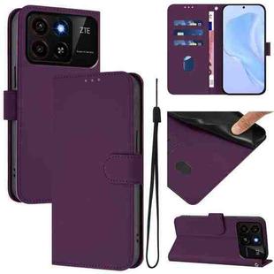 For ZTE Blade A35 / A55 Skin Feel Solid Color Leather Phone Case with Lanyard(Violet)