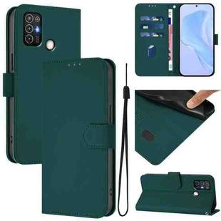 For ZTE Blade A52 Skin Feel Solid Color Leather Phone Case with Lanyard(Dark Green)