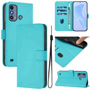 For ZTE Blade A53 / A53+ Skin Feel Solid Color Leather Phone Case with Lanyard(Lake Blue)