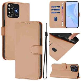 For ZTE Blade A73 4G Skin Feel Solid Color Leather Phone Case with Lanyard(Nude)