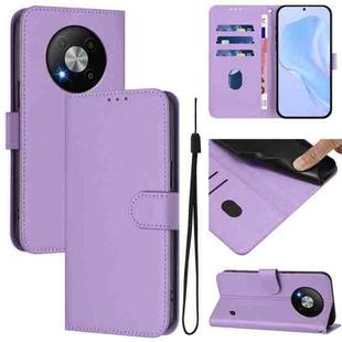 For ZTE Blade A73 5G Skin Feel Solid Color Leather Phone Case with Lanyard(Lavender Purple)