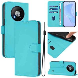 For ZTE Blade A73 5G Skin Feel Solid Color Leather Phone Case with Lanyard(Lake Blue)