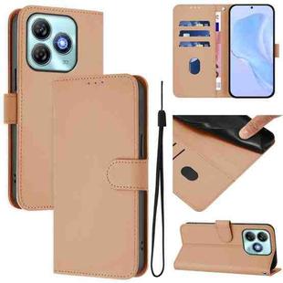 For ZTE Blade A75 4G Skin Feel Solid Color Leather Phone Case with Lanyard(Nude)