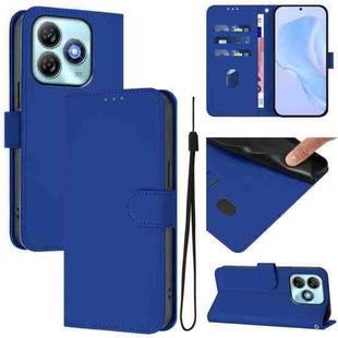 For ZTE Blade A75 4G Skin Feel Solid Color Leather Phone Case with Lanyard(Dark Blue)