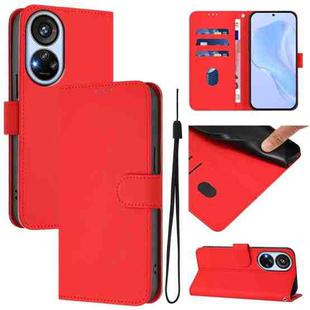 For ZTE Blade V40s Skin Feel Solid Color Leather Phone Case with Lanyard(Red)