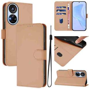 For ZTE Blade V40s Skin Feel Solid Color Leather Phone Case with Lanyard(Nude)