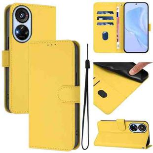 For ZTE Blade V40s Skin Feel Solid Color Leather Phone Case with Lanyard(Lemon Yellow)