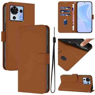 For ZTE Blade V50 Vita Skin Feel Solid Color Leather Phone Case with Lanyard(Brown)