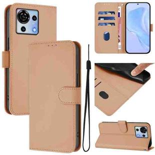 For ZTE Blade V50 Vita Skin Feel Solid Color Leather Phone Case with Lanyard(Nude)