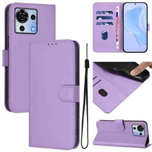 For ZTE Blade V50 Vita Skin Feel Solid Color Leather Phone Case with Lanyard(Lavender Purple)