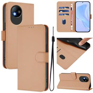 For ZTE Blade A35 Lite / A35 Core Skin Feel Solid Color Leather Phone Case with Lanyard(Nude)