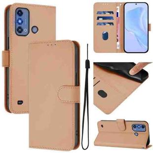 For ZTE Blade A53 Pro Skin Feel Solid Color Leather Phone Case with Lanyard(Nude)