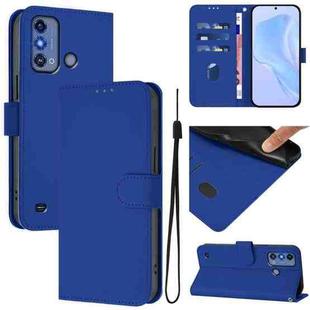 For ZTE Blade A53 Pro Skin Feel Solid Color Leather Phone Case with Lanyard(Dark Blue)
