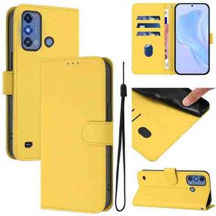 For ZTE Blade A53 Pro Skin Feel Solid Color Leather Phone Case with Lanyard(Lemon Yellow)