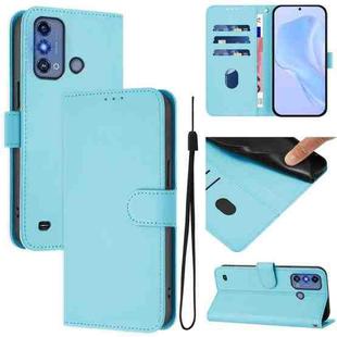 For ZTE Blade A53 Pro Skin Feel Solid Color Leather Phone Case with Lanyard(Sky Blue)