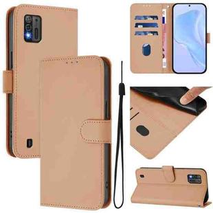 For ZTE Blade A52 Lite Skin Feel Solid Color Leather Phone Case with Lanyard(Nude)