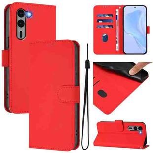 For Fujitsu Arrows We2 Plus / F-51E-51E Skin Feel Solid Color Leather Phone Case with Lanyard(Red)