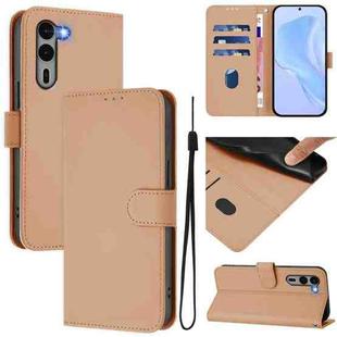 For Fujitsu Arrows We2 Plus / F-51E-51E Skin Feel Solid Color Leather Phone Case with Lanyard(Nude)