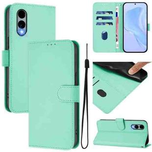 For Fujitsu Arrows We2 / F-52E Skin Feel Solid Color Leather Phone Case with Lanyard(Mint Green)