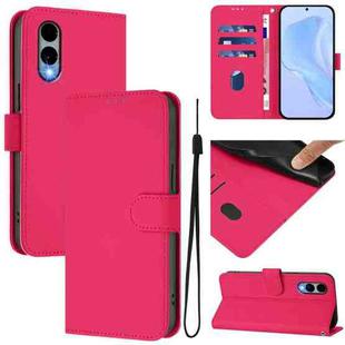 For Fujitsu Arrows We2 / F-52E Skin Feel Solid Color Leather Phone Case with Lanyard(Rose Red)