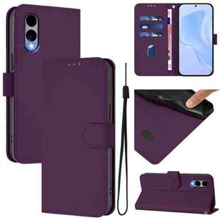 For Fujitsu Arrows We2 / F-52E Skin Feel Solid Color Leather Phone Case with Lanyard(Violet)