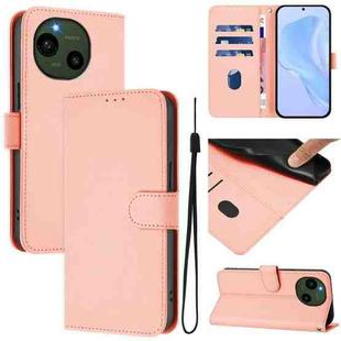 For Sharp Aquos R9/SH-51E Skin Feel Solid Color Leather Phone Case with Lanyard(Pink)