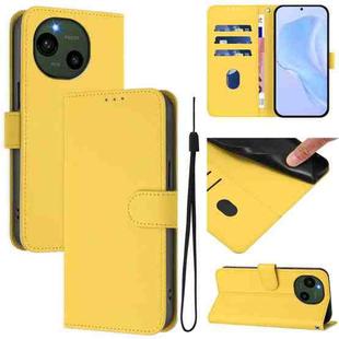 For Sharp Aquos R9/SH-51E Skin Feel Solid Color Leather Phone Case with Lanyard(Lemon Yellow)