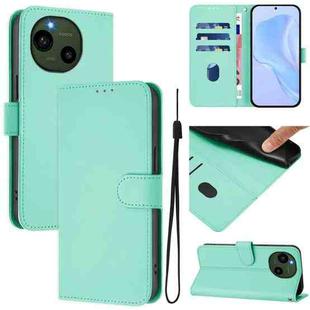 For Sharp Aquos R9/SH-51E Skin Feel Solid Color Leather Phone Case with Lanyard(Mint Green)