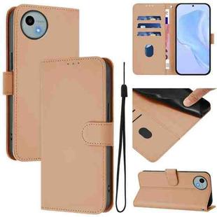 For Sharp Aquos Wish4/SH-52E Skin Feel Solid Color Leather Phone Case with Lanyard(Nude)