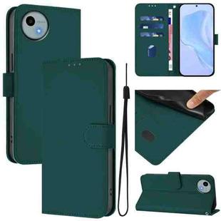 For Sharp Aquos Wish4/SH-52E Skin Feel Solid Color Leather Phone Case with Lanyard(Dark Green)