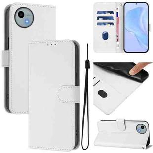 For Sharp Aquos Wish4/SH-52E Skin Feel Solid Color Leather Phone Case with Lanyard(White)