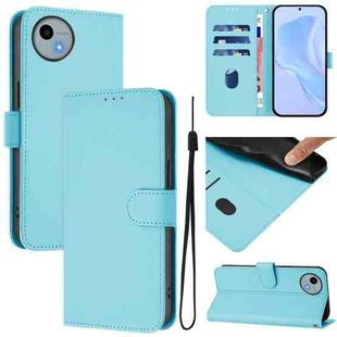 For Sharp Aquos Wish4/SH-52E Skin Feel Solid Color Leather Phone Case with Lanyard(Sky Blue)