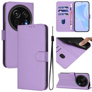 For Sharp Aquos R9 Pro SH-54E Skin Feel Solid Color Leather Phone Case with Lanyard(Lavender Purple)