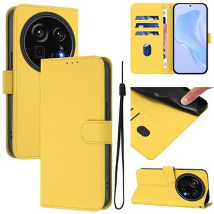 For Sharp Aquos R9 Pro SH-54E Skin Feel Solid Color Leather Phone Case with Lanyard(Lemon Yellow)