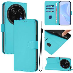 For Sharp Aquos R9 Pro SH-54E Skin Feel Solid Color Leather Phone Case with Lanyard(Lake Blue)