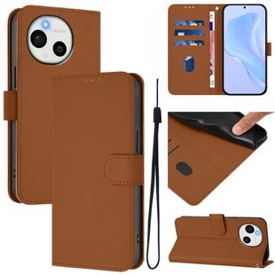For Sharp Aquos Sense9 Plus Skin Feel Solid Color Leather Phone Case with Lanyard(Brown)