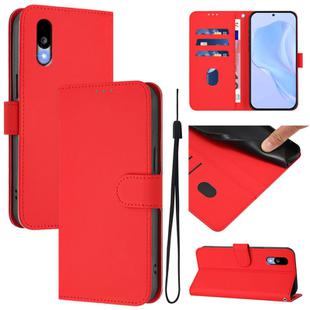 For Sharp Basio Active3 Skin Feel Solid Color Leather Phone Case with Lanyard(Red)